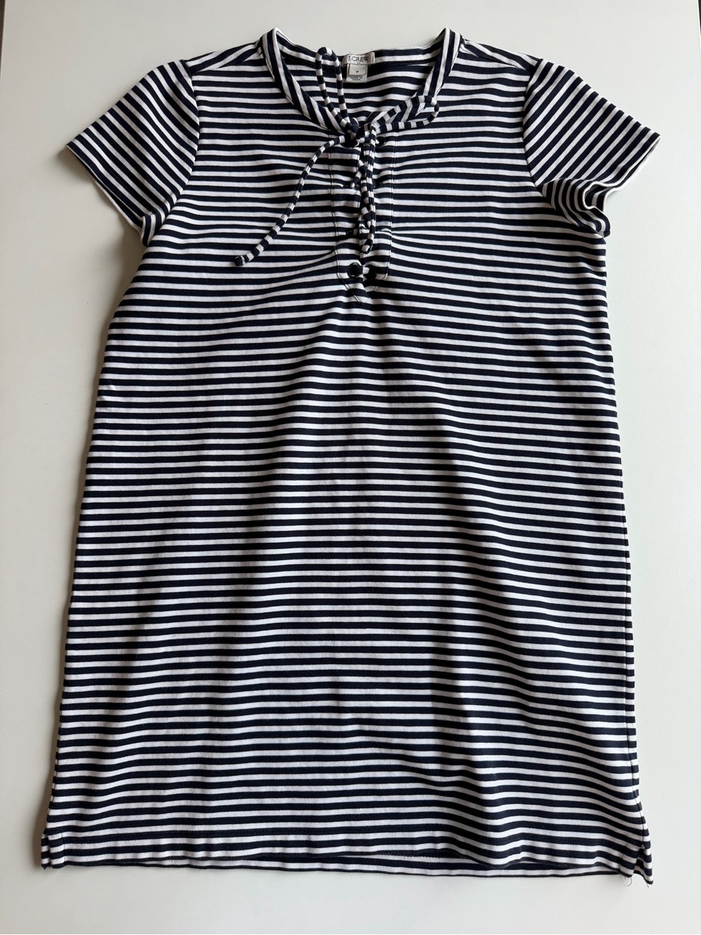 J. Crew Navy and White Striped Tie-Front Tee Dress